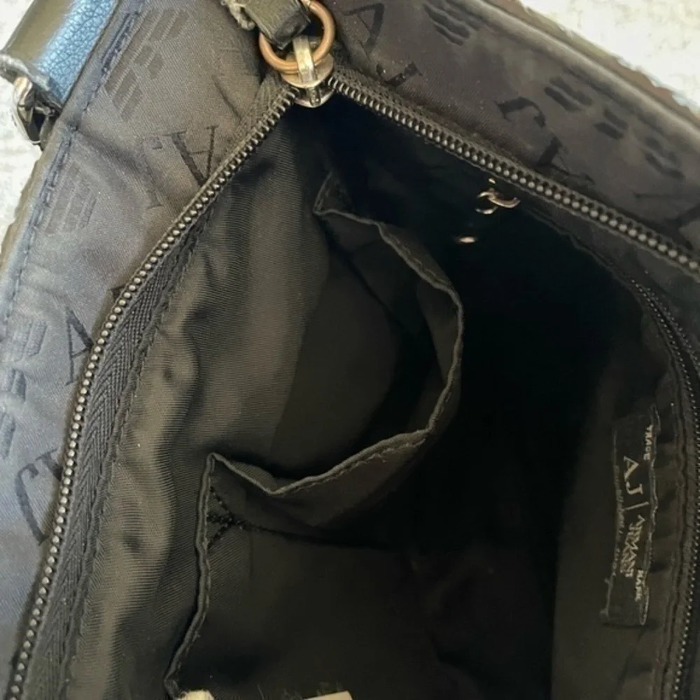 Armani Jeans Men's Black Logo Print Stash Messenger Bag